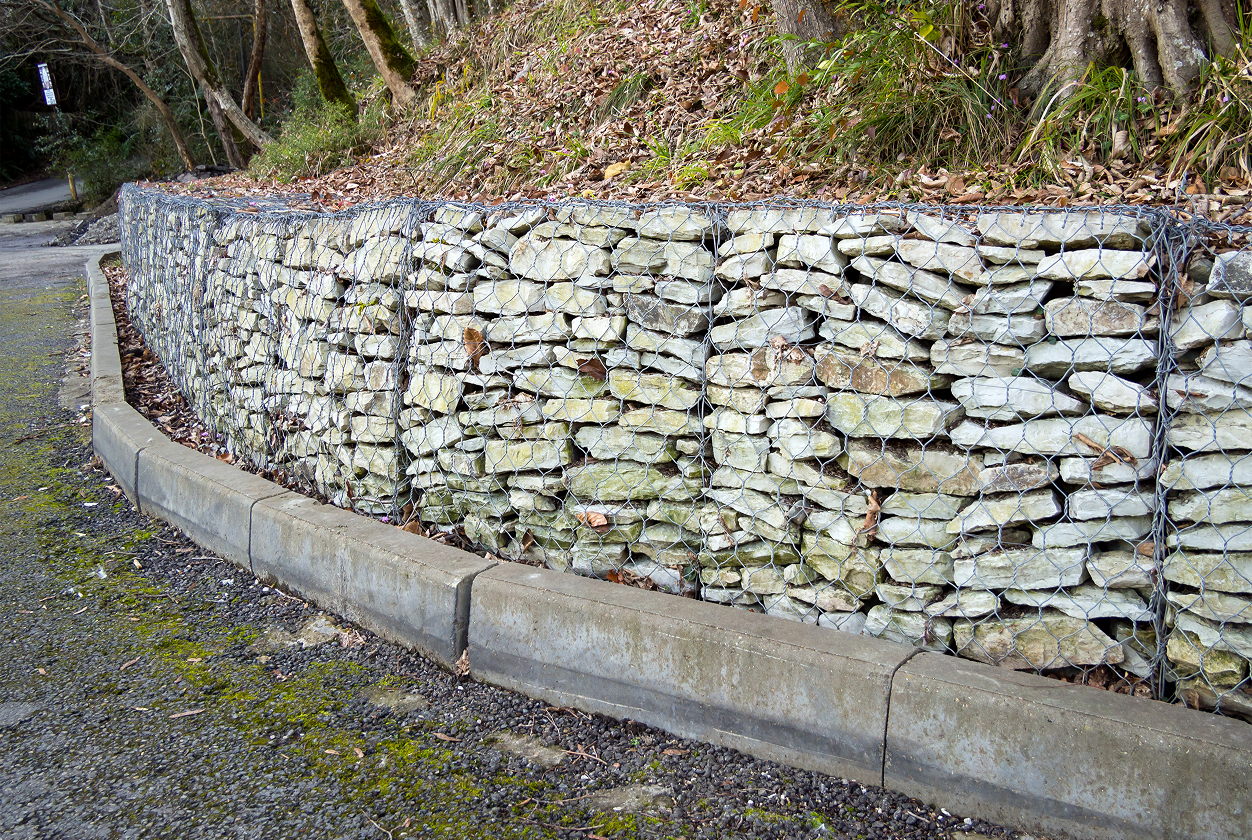 Rock-filled wire mesh structure