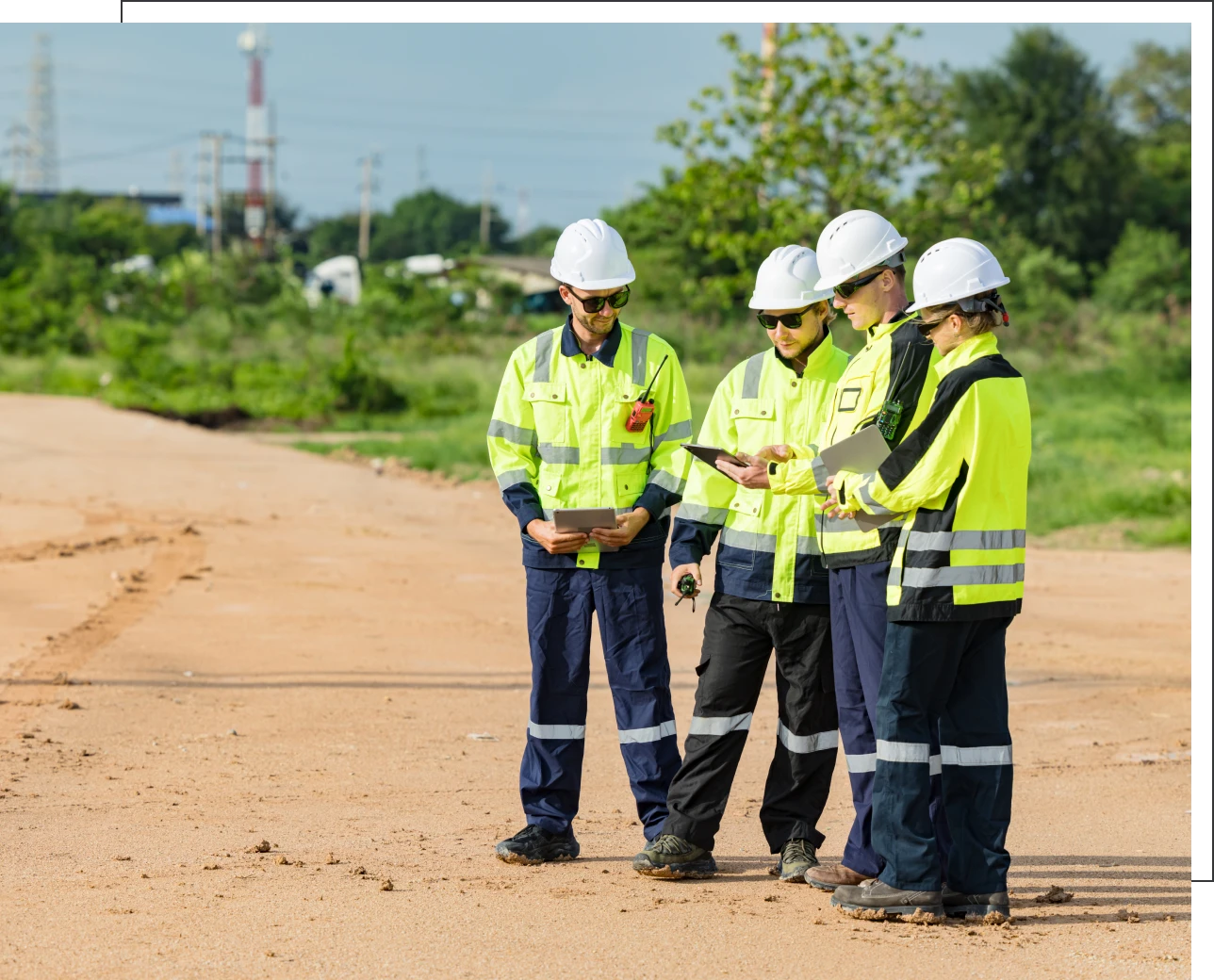 Construction workers discussing site plans