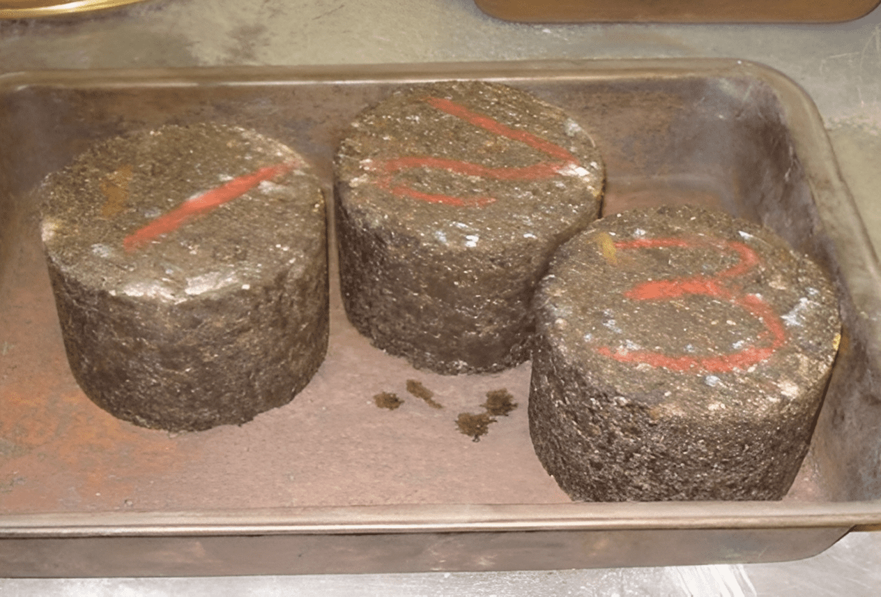 Soil core samples with red markings.